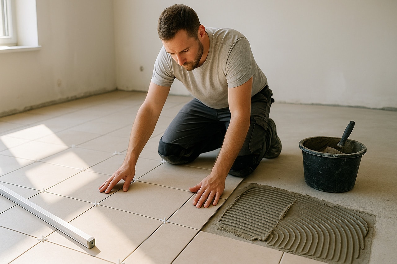 Pose de carrelage par un artisan