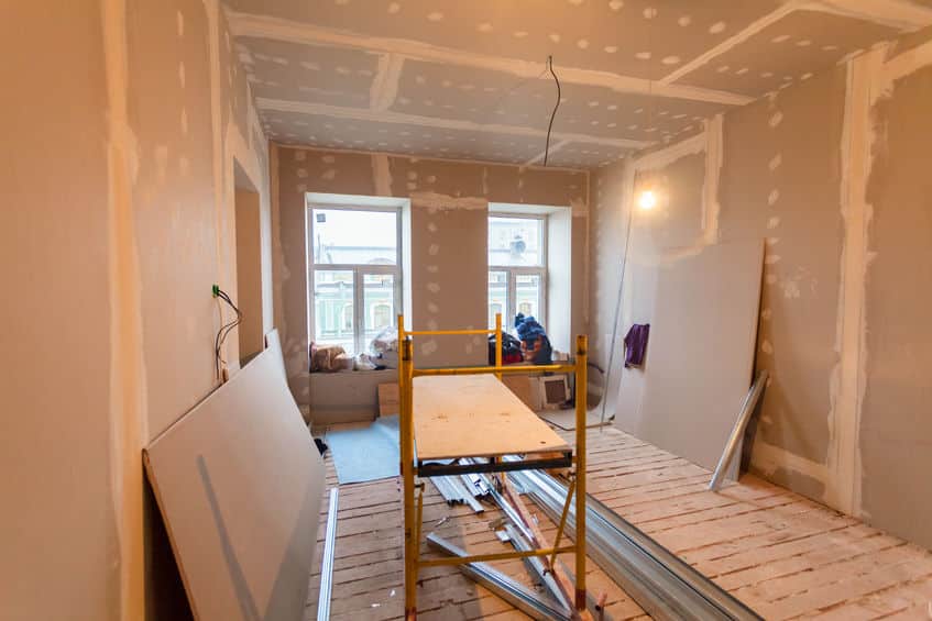 material for repairs in an apartment is under construction, remodeling, rebuilding and renovation. making walls from gypsum plasterboard or drywall.