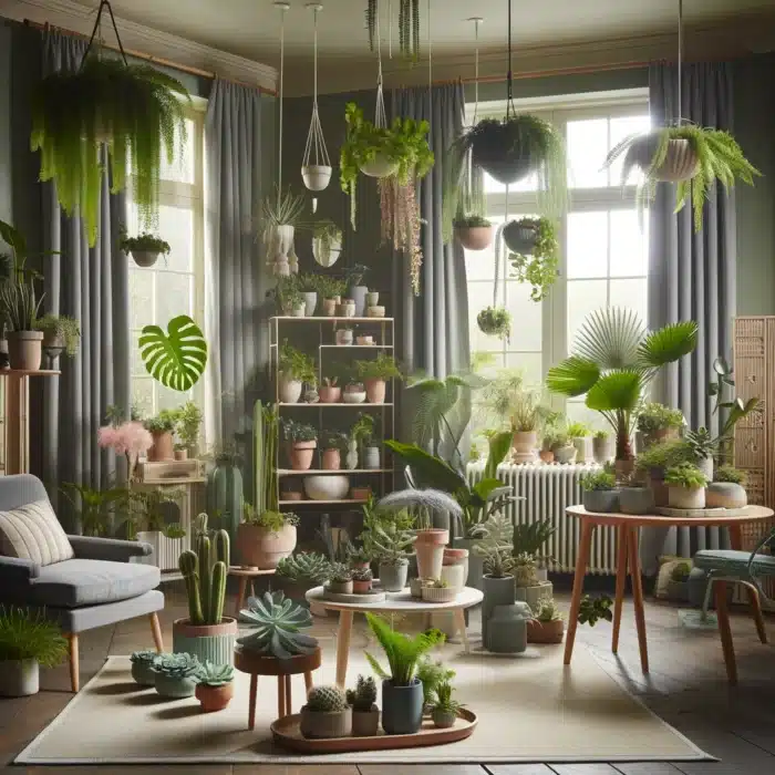 Decoration d'une pièce de maison avec des plantes