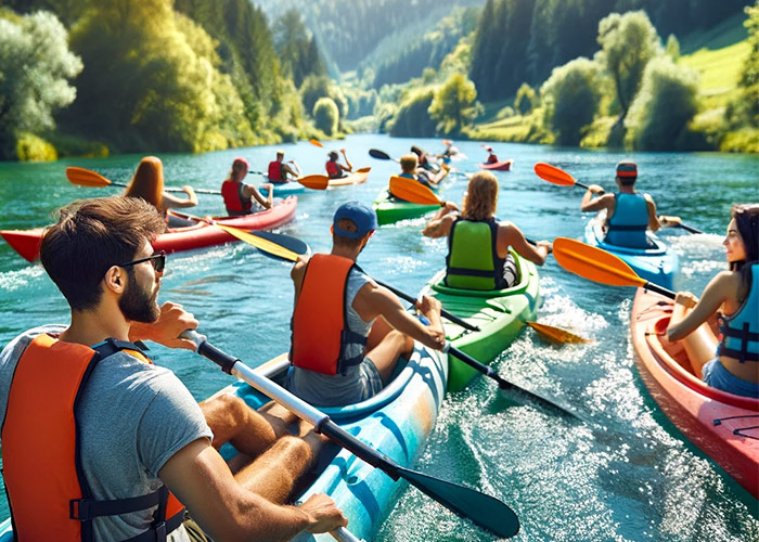 Descente de kayak en groupe